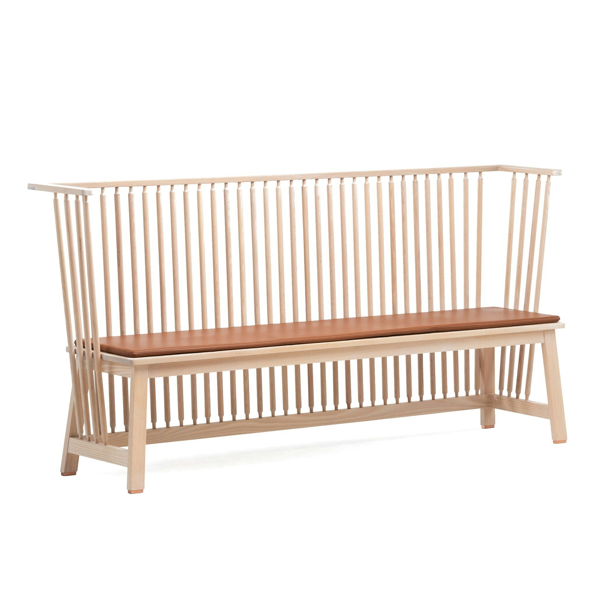 445 3-Seater Low Settle Bench / White Oiled Oak / Leather Seat Pad by Ilse Crawford - clearance